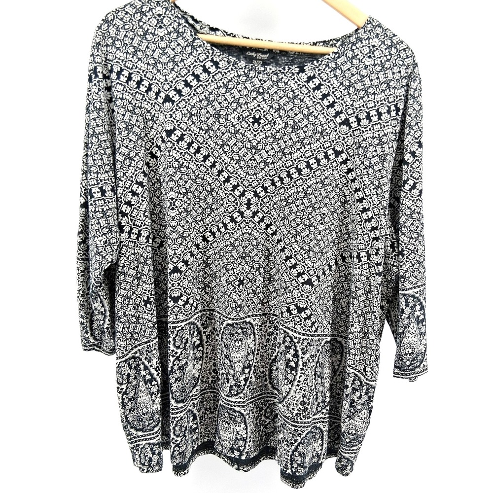 Lucky Brand Womens Plus Sz 2X Dark‎ Floral Paisley Tunic Boho Peasant Tribal
